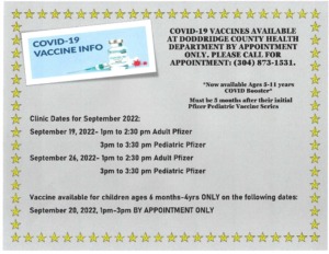 Infant/Toddler Ages 6months-4yrs Pfizer COVID Vaccine ONLY @ Doddridge County Health Department