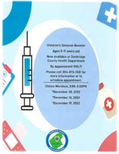 Children's Omicron Booster by appointment ONLY @ Doddridge County Health Department