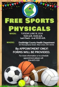 Free Sports Physicals at Doddridge County Health Department @ Doddridge County Health Department